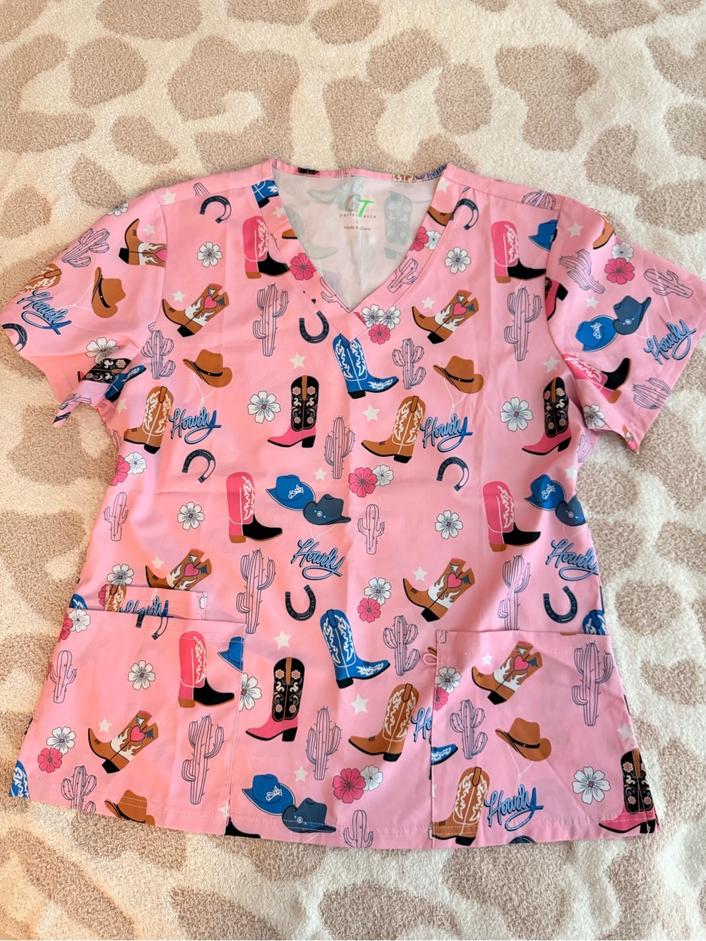 Amazon Pink Western Print Scrub Top